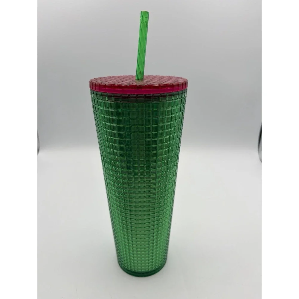 Starbucks Green Textured Cold Cup Tumbler 24 oz Reusable w/ Straw
